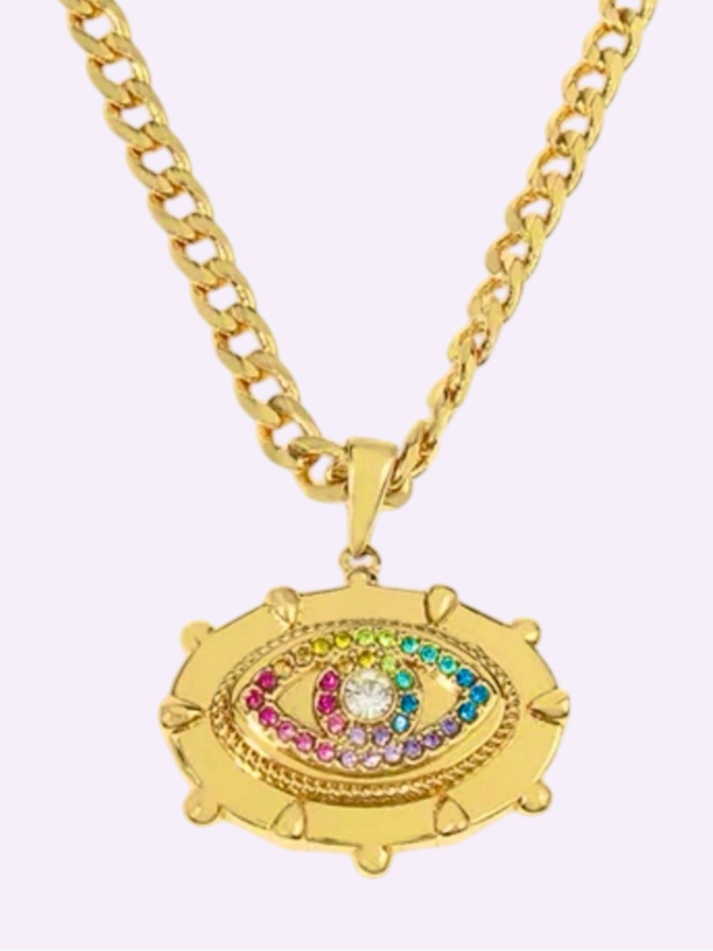 Kurt Geiger Rainbow Eye Pendent Multicolor Pastel Crystal & Gold Brass Necklace